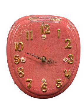 Vintage Pink Ceramic Wall Clock Gold Numbers Floral Retro Kitsch Quartz Works